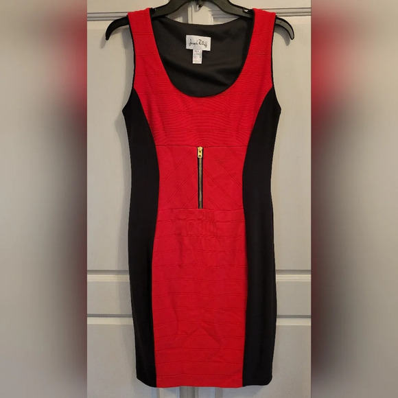 Joseph Ribkoff Red and Black Bodycon Knee Length Dress - Picture 1 of 6